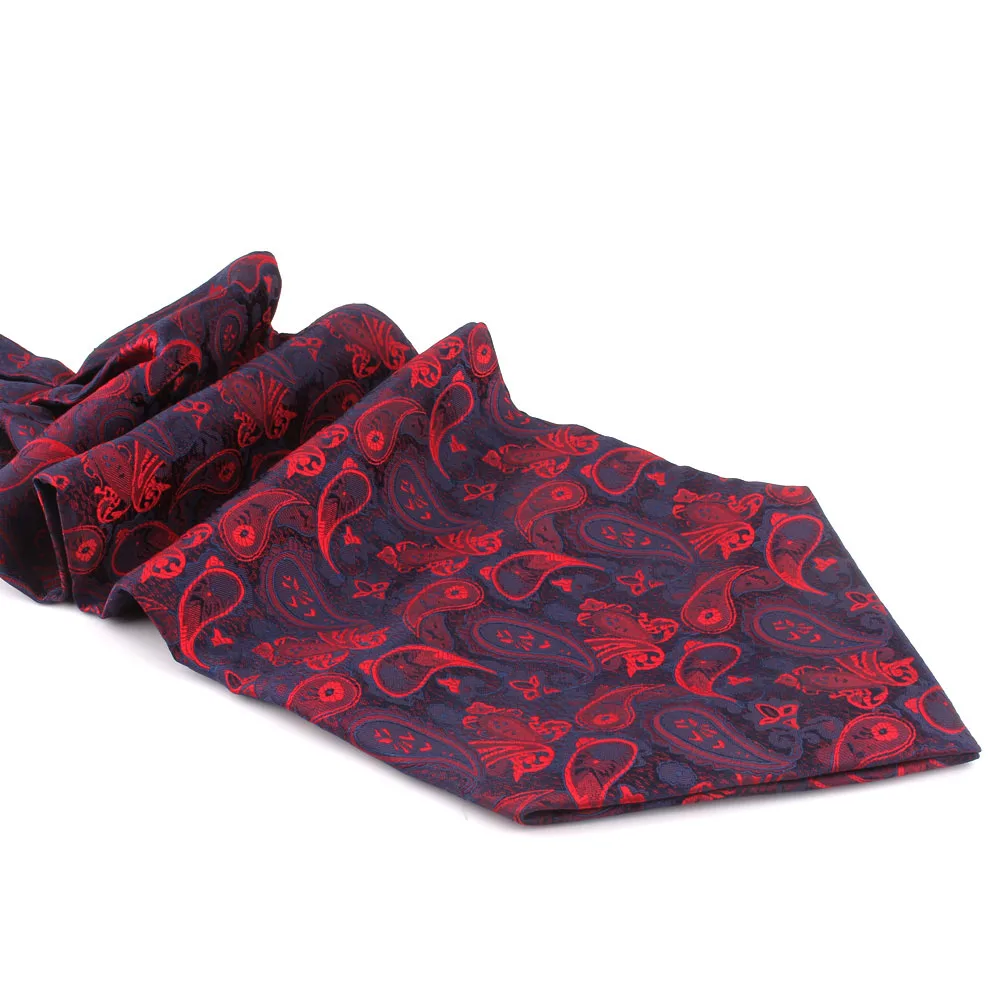 Red Pattern Men Cashew Tie Wedding Formal Cravat Ascot Scrunch Self British Gentleman Polyester Soft Paisley Neck Tie Luxury