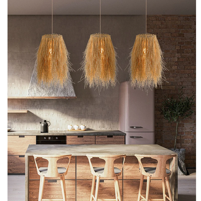 

Creative Rattan Chandelier Restaurant Retro Hand-woven Art Lampshade Bamboo Bedroom Bedside Decorative Lamps Cafe Shop Lighting