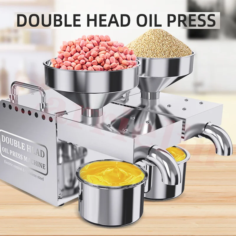 Commercial Double Head Oil Press Stainless Steel High Extraction Rate Press Flaxseed Sunflower Seed Coconut Meat B02