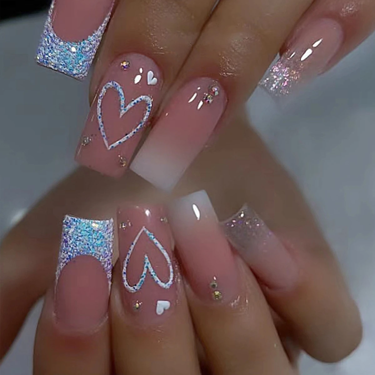 

24 pieces of gentle nude long press-on nails (square shape), paired with 1 piece of jelly glue