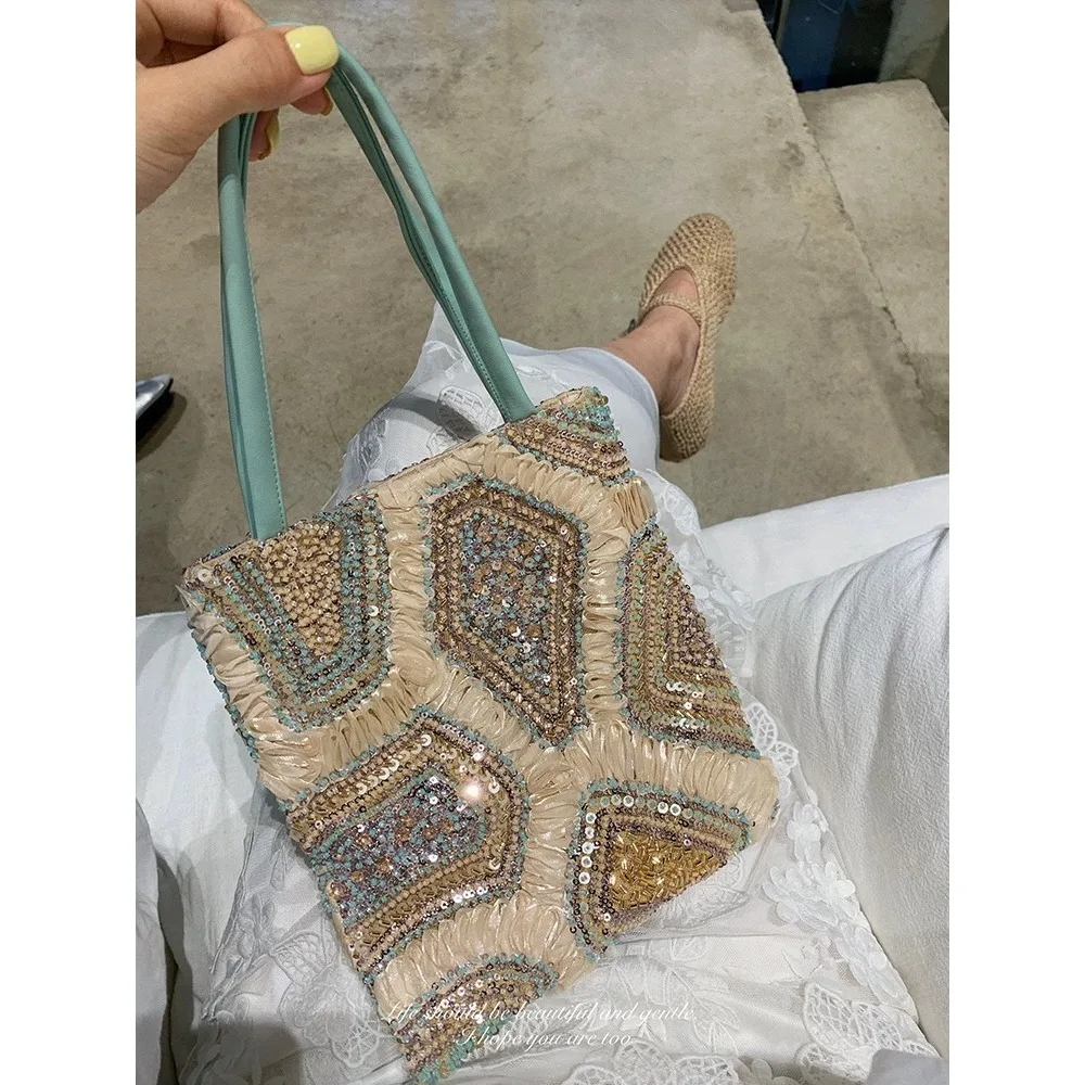 Gilded Mint Vintage Embroidered Sequin Handbag for Women 2026 Summer New Unique Texture Fashionable Simple and Casual - view 6