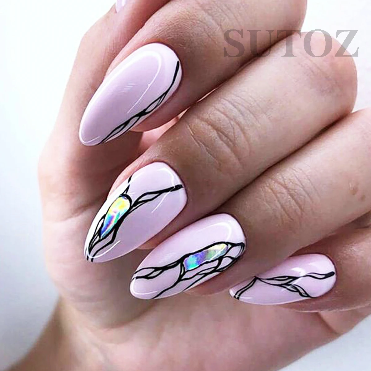 Gold Laser Geometric Lines 3D Nails Stickers Gradient Marble Letter Sliders For Nails Charms Decal Manicure Decoration LEBTF-S31