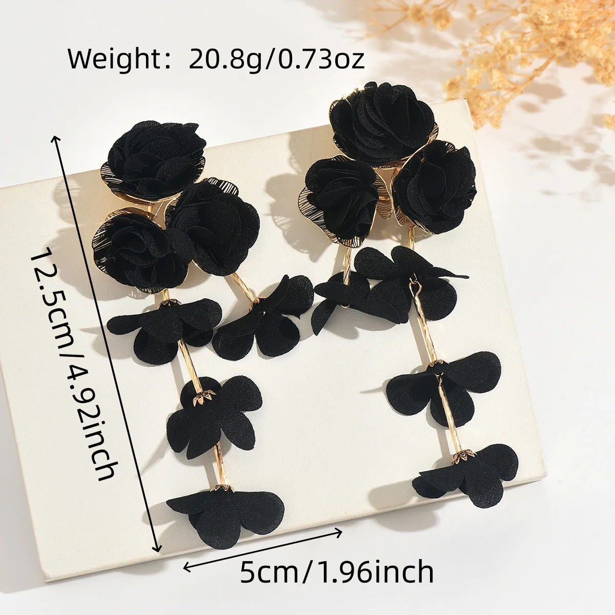 Elegant Burgundy Floral Long Dangle Earrings for Women - Fabric Rose Petal Tassel Statement Jewelry, Perfect for Wedding Party