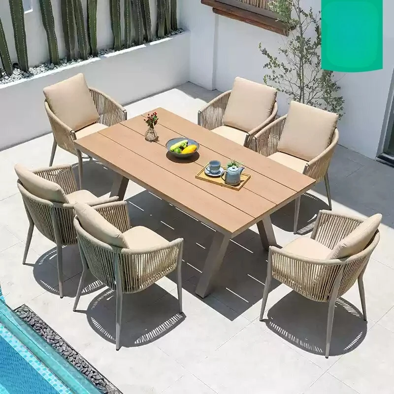 

Outdoor tables and chairs courtyard open-air plastic wood dining table villa outdoor garden leisure rattan chair combination wat