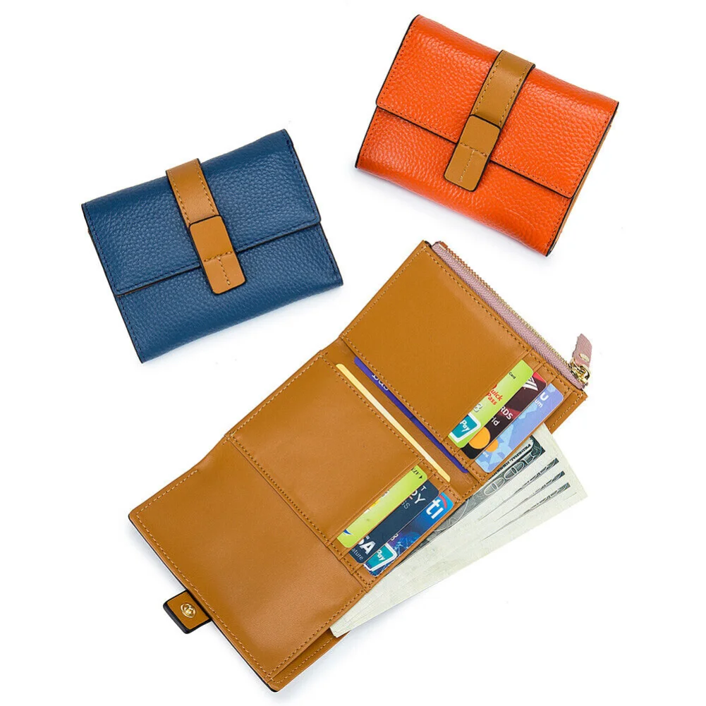 Kurze Damen-Geldbörse aus echtem Leder, modische Clutch-Geldbörse mit Kreditkartenhalter, Münzfach, dreifach faltbar, schlanke RFID-blockierende Geldbörse