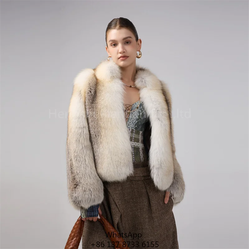 

Wholesale Customization Women Fur Coat Real Fox Fur Jacket Natural Fox Fur Short Style Clothing Full Length Sleeve Female Coat