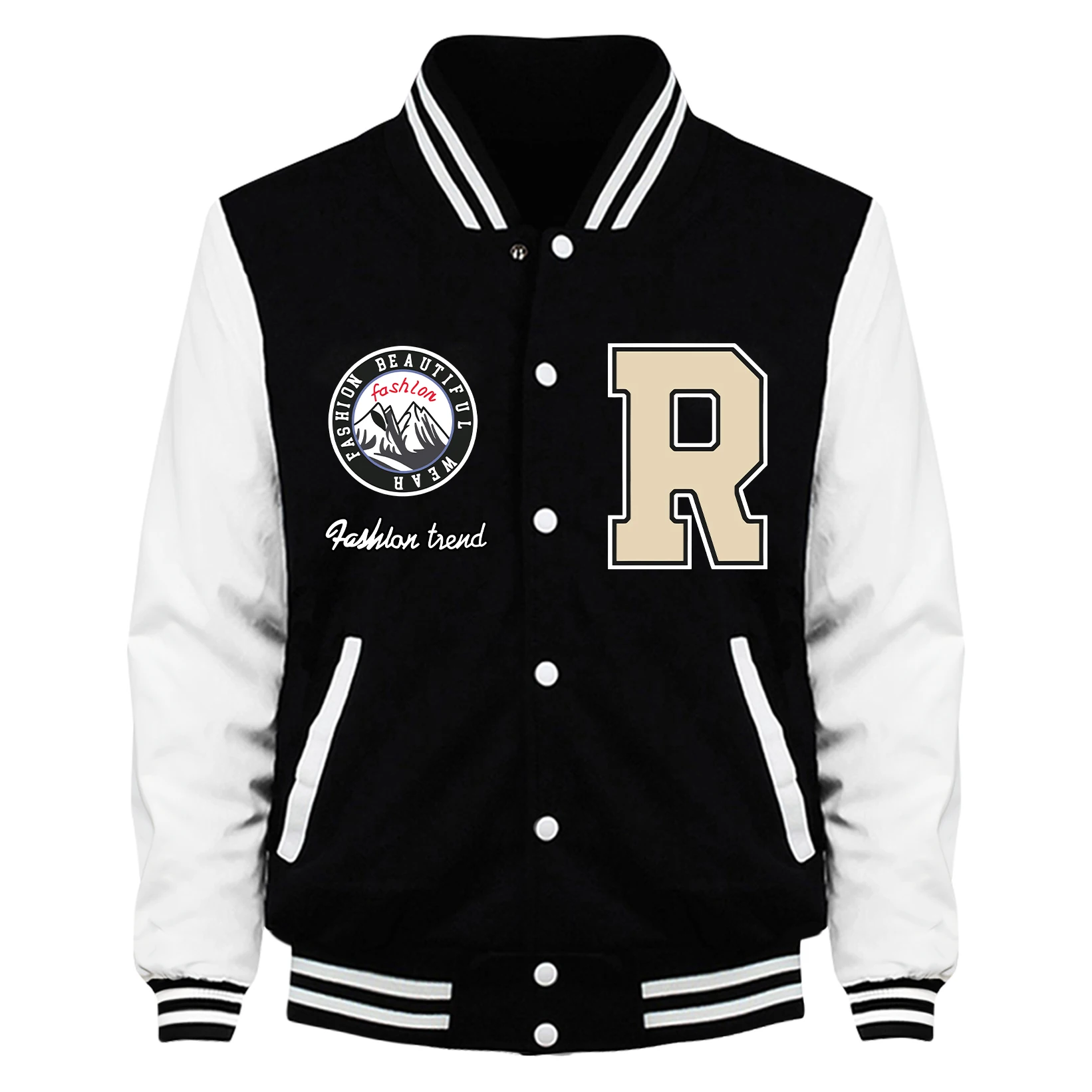 

Natural Scenery And Letter R Design Baseball Jersey For Man Casual Loose Coat Fleece Autumn Jacket Unisex American Vintage Top