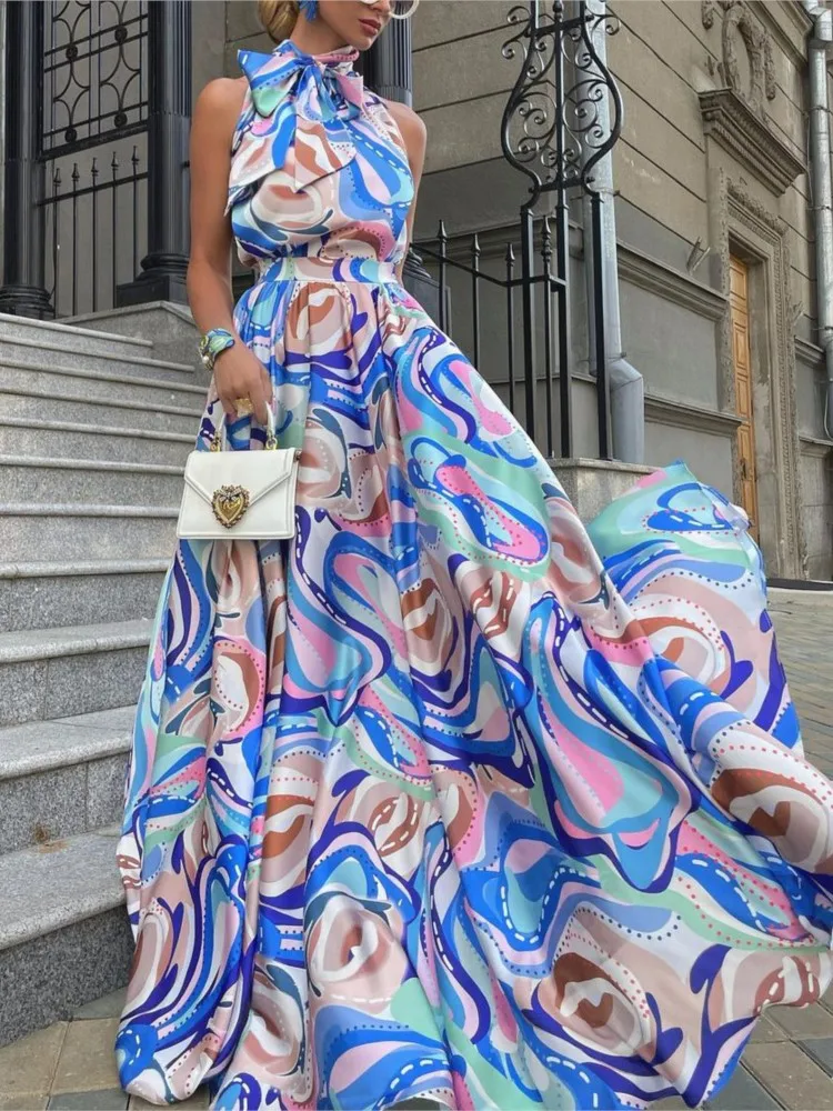 

Women's Printed Dress Sleeveless Boho Style Dresses Femme Large Swing Long Dresses Holiday Outfits Style Vestidos Para Mujer