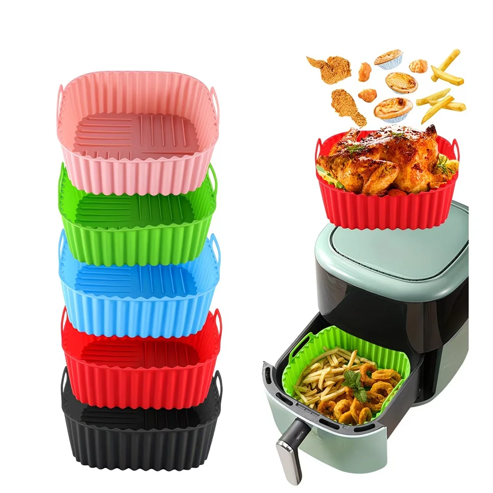 1pc Reusable Silicone Air Fryer Liners - 8 Inch Square for 4-7 Qt Air Fryers - Air Fryer and Microwave Safe - Easy Cleaning