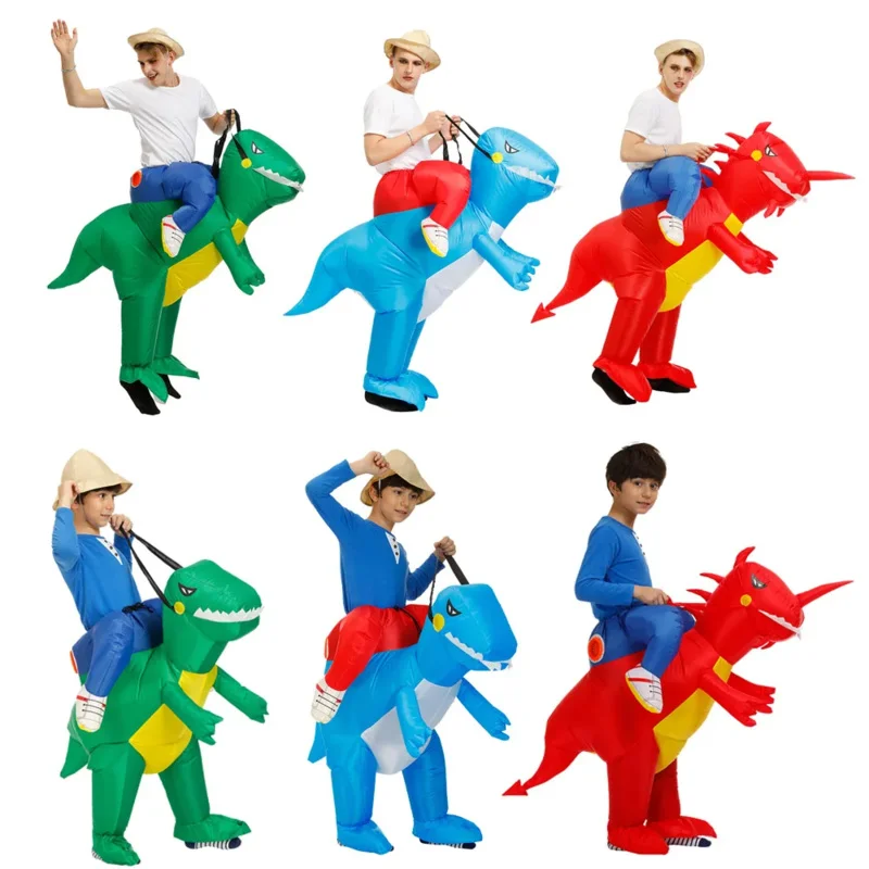 Volwassen Kinderen Dinosaurus Opblaasbaar Kledingstuk Halloween Cosplay Kostuum Ouder-kind Familie Pak Kleding Dier Opblaasbaar Pak