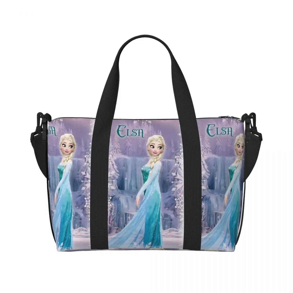 

Custom Frozen Cartoon Movie Beach Tote Bag for Women Extra Large Gym Carry On Elsa Kawaii Princess Travel Shopping Bags