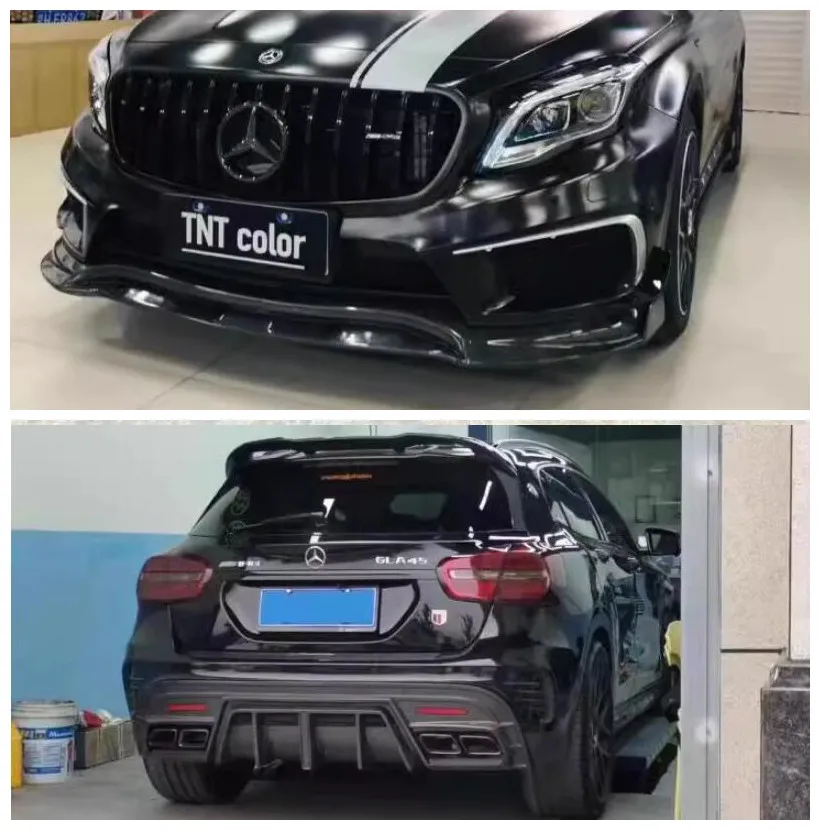 For Mercedes-Benz GLA45 X156 AMG 2014-2019 Real Carbon Fiber Bumper Front + Rear Lip Diffuser Spoiler Body Kit