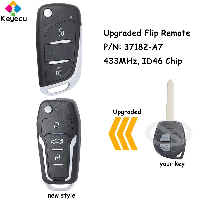 

KEYECU Upgraded Flip Remote Control Car Key With 2 / 3 Buttons 433MHz ID46 Chip for Suzuki Fob Board ID: CE ALPS 37182-A7