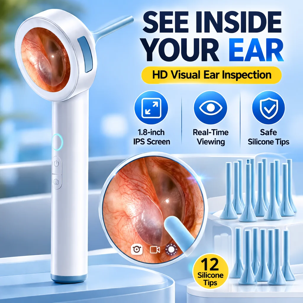 Ear Cleaner Camera with Screen 1080P Otoscope Ear Wax Removal Tool for Kids Adults & Pets 1.8’’ Screen LED Light Safe Ear Picker