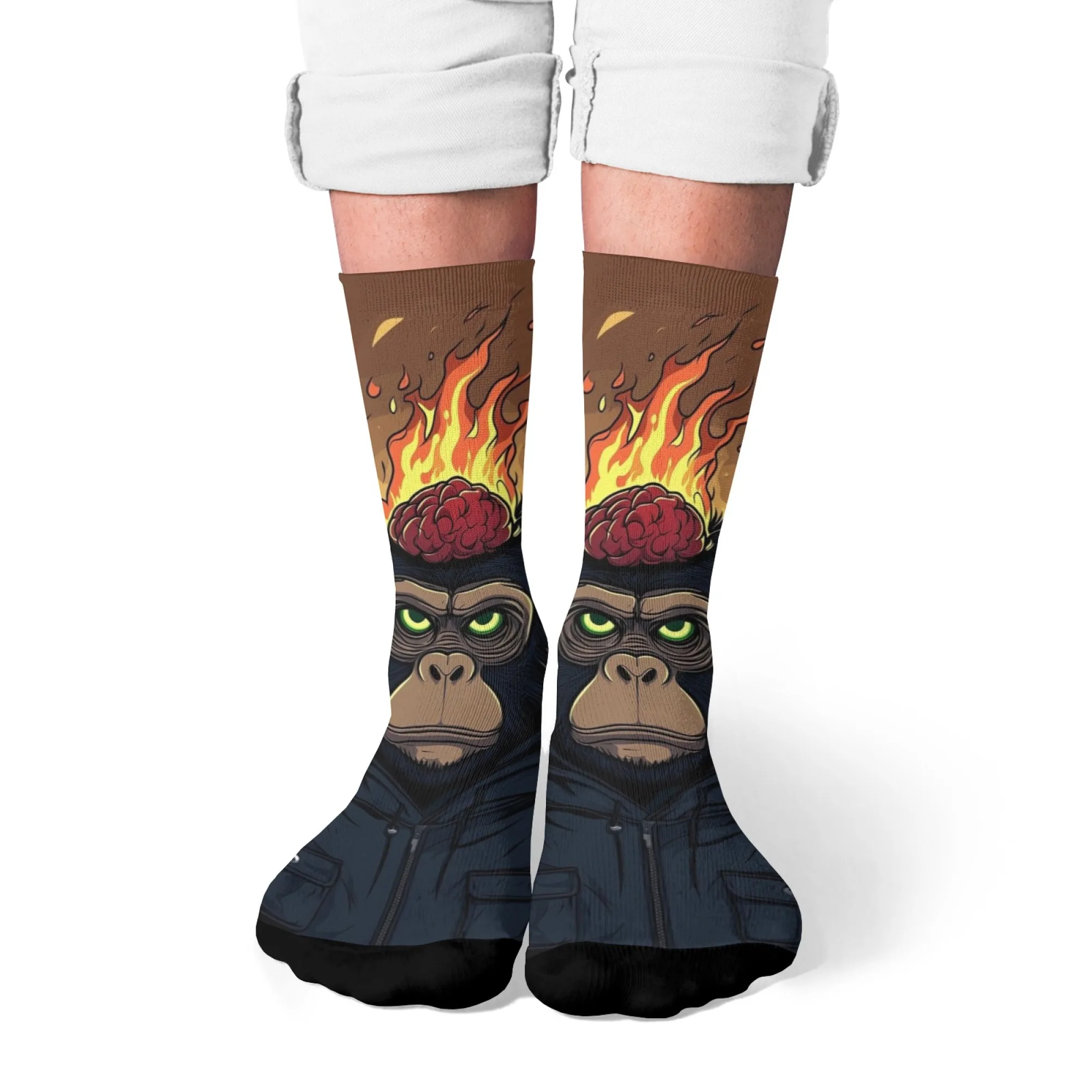 Ein Paar Neuheit Gorilla Print Herrensocken Harajuku Retro lustige Straße Hip Hop Kompressionssocken bequeme atmungsaktive Socken