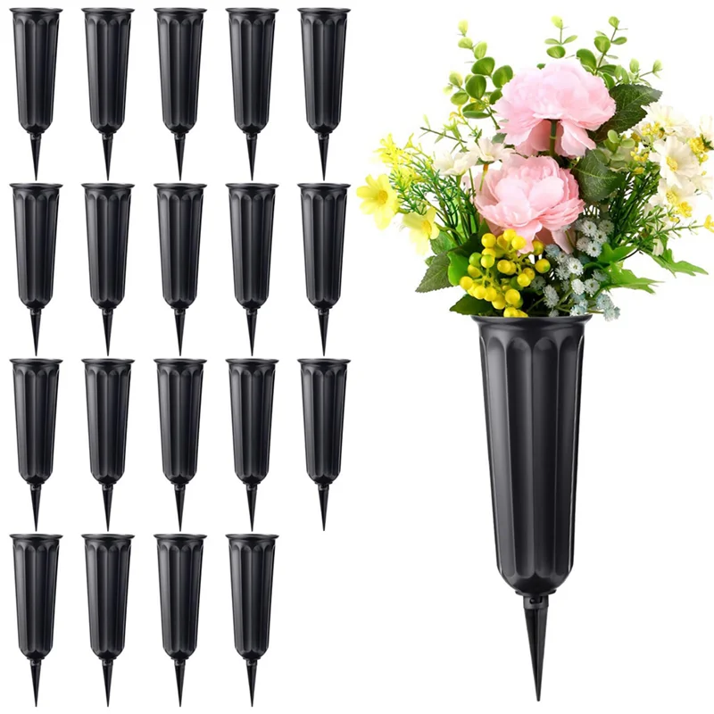 

A88E-40 Pack Cemetery Vases With Spikes,Plastic Vases For Flowers,Grave Decorations For Cemetery,Memorial Floral Vases