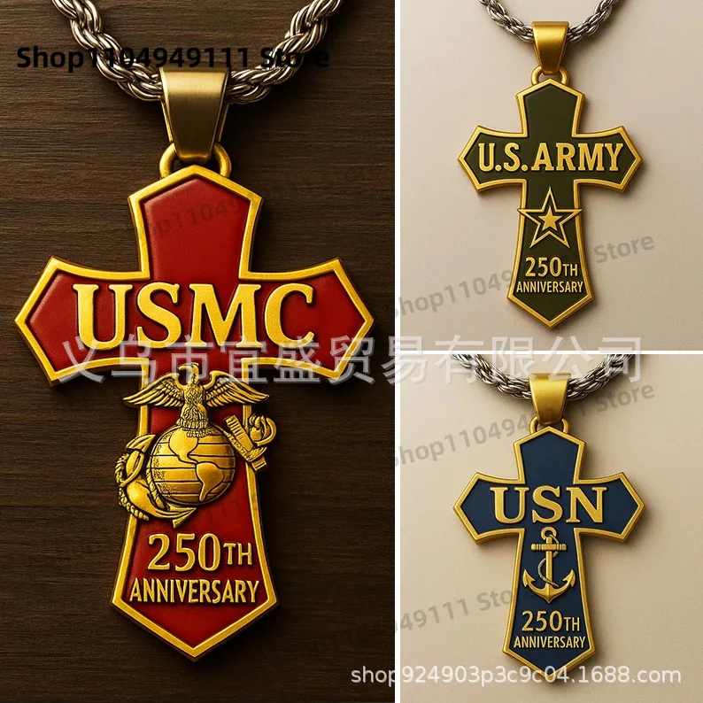 

New Hot 250th Anniversary Cross Necklace 250th Anniversary USMC Necklace for Man Jewelry Birthday Gift