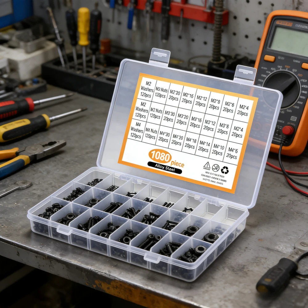 

1080Pcs screw set M2M3M4*4/6/8/10/12/16/18/20/30 Alloy steel OR stainless steel Hexagon Hex Socket Head cap Screw Washer Nut Kit