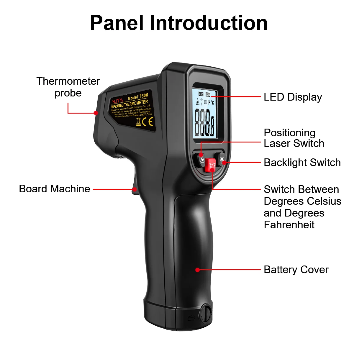 T600 T600A Infrarot-Thermometer -50 ° C bis 600 ° C Berührungsloses digitales IR-Temperaturmessgerät 12:1 Schnell 0,5s Laser-Thermometer – Detail 10