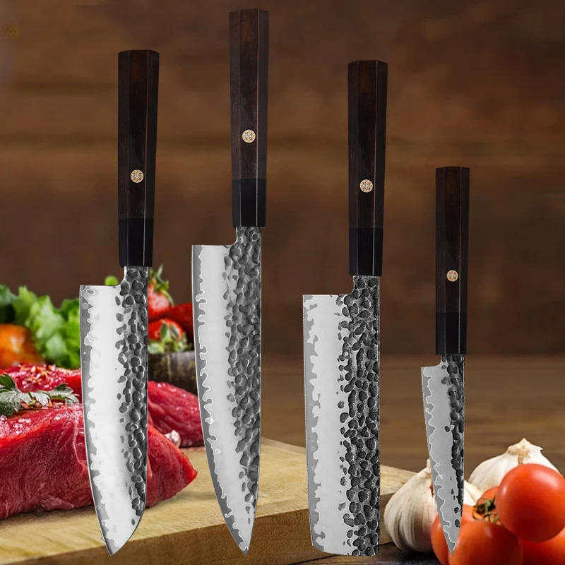 

Japanese Santoku Knife Stainless Steel Professional Chef Knife High-end Composite Steel Knife Set Forged Kitchen Meat Cleaver