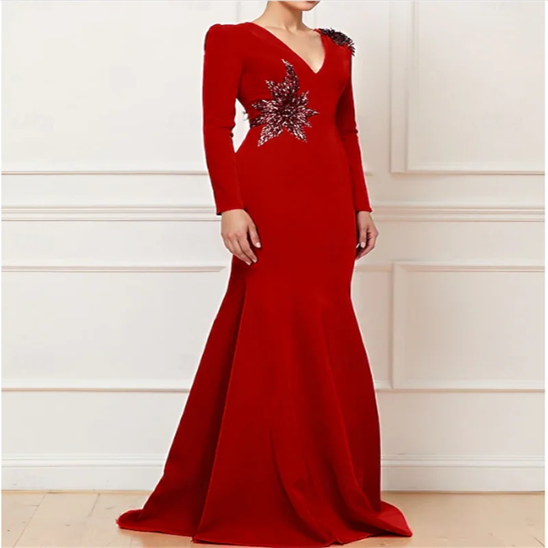 Sirène/trompette balayage/brosse Train robes de bal robe de soirée robe de bal robe formelle élégante célébrité Style à manches longues V Nec