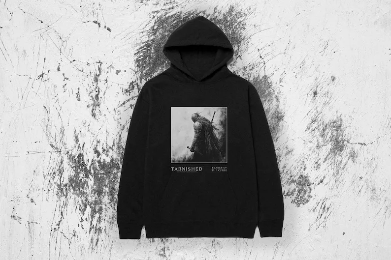 Dark Souls Tarnished Knight Hoodies, Mysterious Knight Artwork Hoodie, Bearer of the Curse Graphic Hoodie, Edgy and Unique