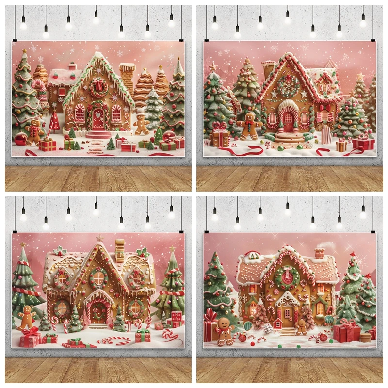Christmas Candy House Contexto Fotografia, Xmas Tree Gift, Family Party Decor, Baby Photo Photographic Background, Estúdio Shoots