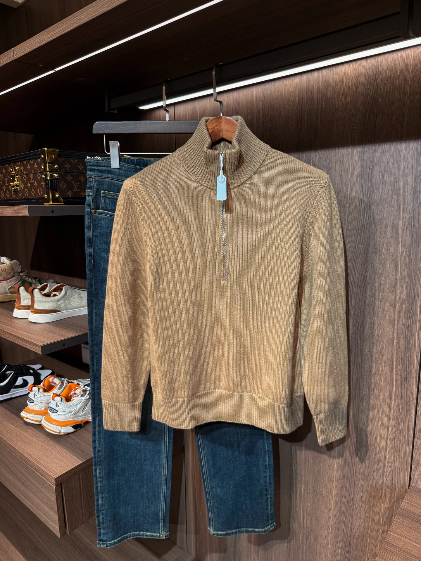 

Faionable Thiened Wool Blend Men's Knitted Sweater Warm Casual Sle Long Sve Stand Collar Deformable Daily Wear