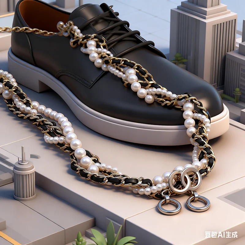 

Новые многослойные черно-белые кожаные туфли Xiaoxiang 25K с жемчугом и жемчугом, плетеные кожаные туфли с жемчужной цепочкой и цепочкой на шею