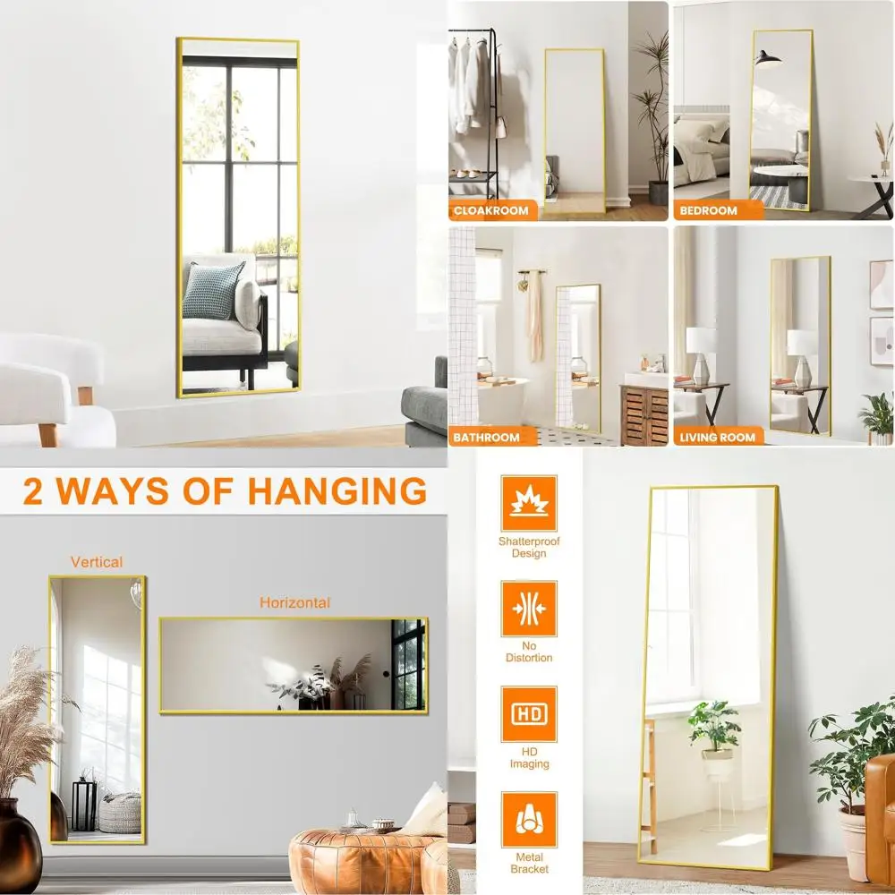 

15 x 56 Gold Aluminum Framed Full-Length Floor Mirror for Bedroom, Bathroom, Living Room
