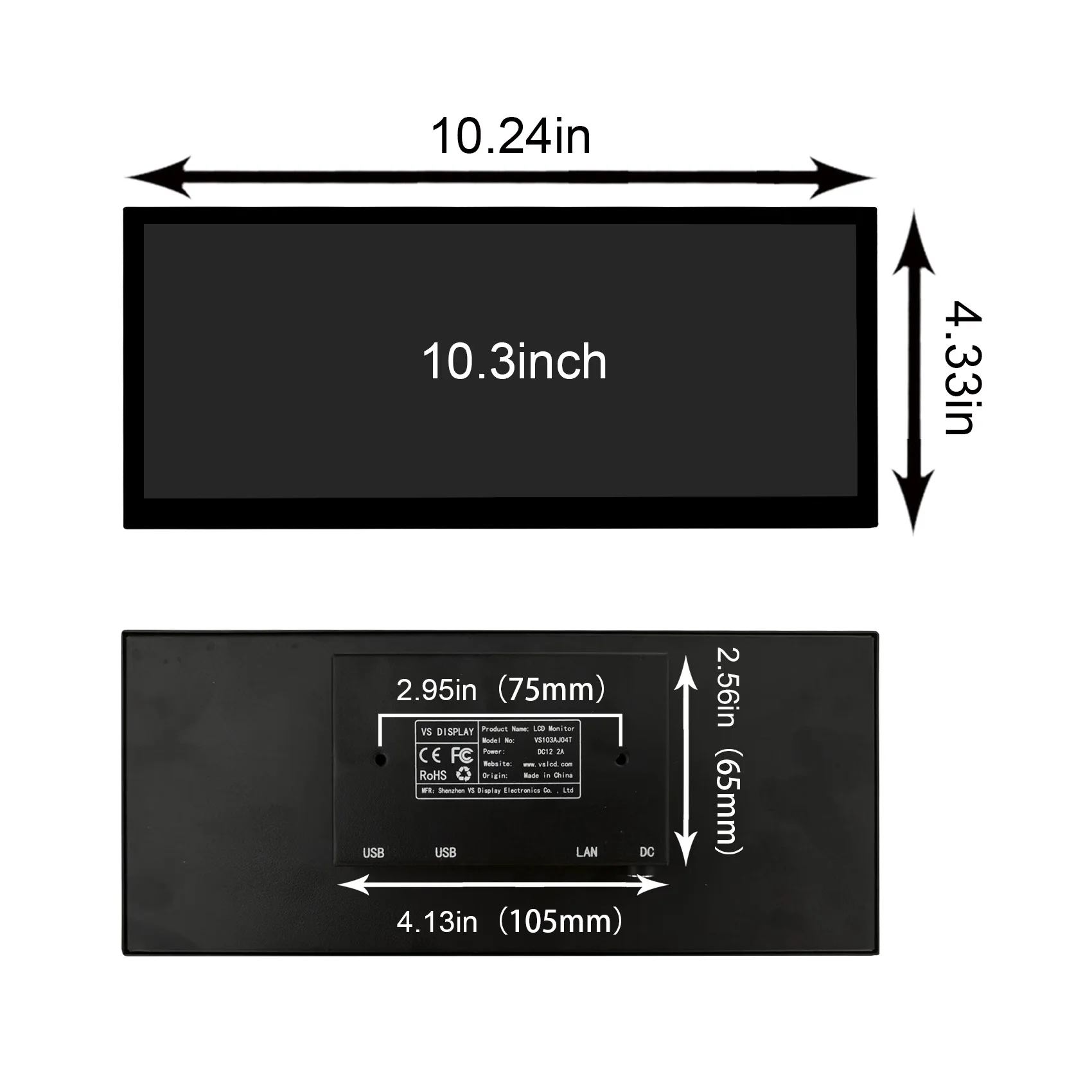 شاشة 10.3 بوصة 1920x720 تعمل بنظام أندرويد تعمل باللمس شاشة LCD USB 2.0 شاشة مقسمة تشغيل تلقائي Co py Video