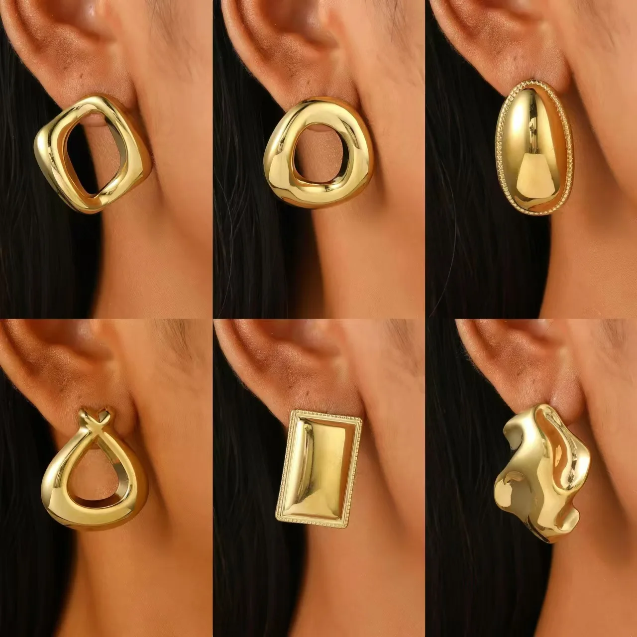 

Stainless Steel Irregular Oval Earrings For Women Metal Earing Jewelry 2026 Trending New Women's Gold Color Stud Earrings Gifts