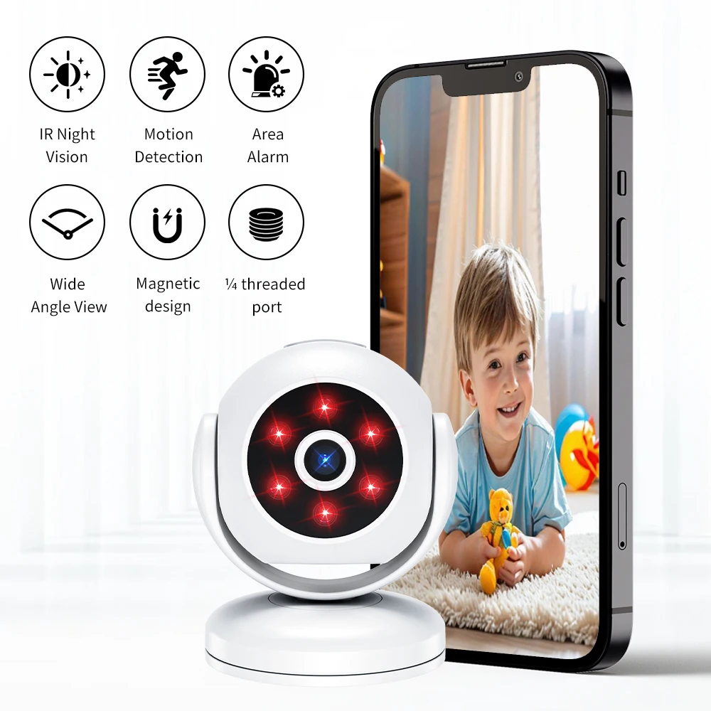 

A5 1080P HD WiFi Security Camera with Night Vision Motion Detection 170° Wide Angle Magnetic Mount Cloud TF Storage Home Baby