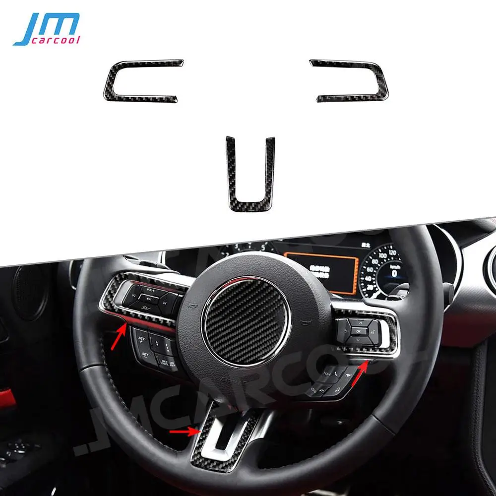 

Carbon Fiber Car Steering Wheel Key Button Frame Trim Sticker Covers For Ford Mustang 2015 -2019 Car Styling