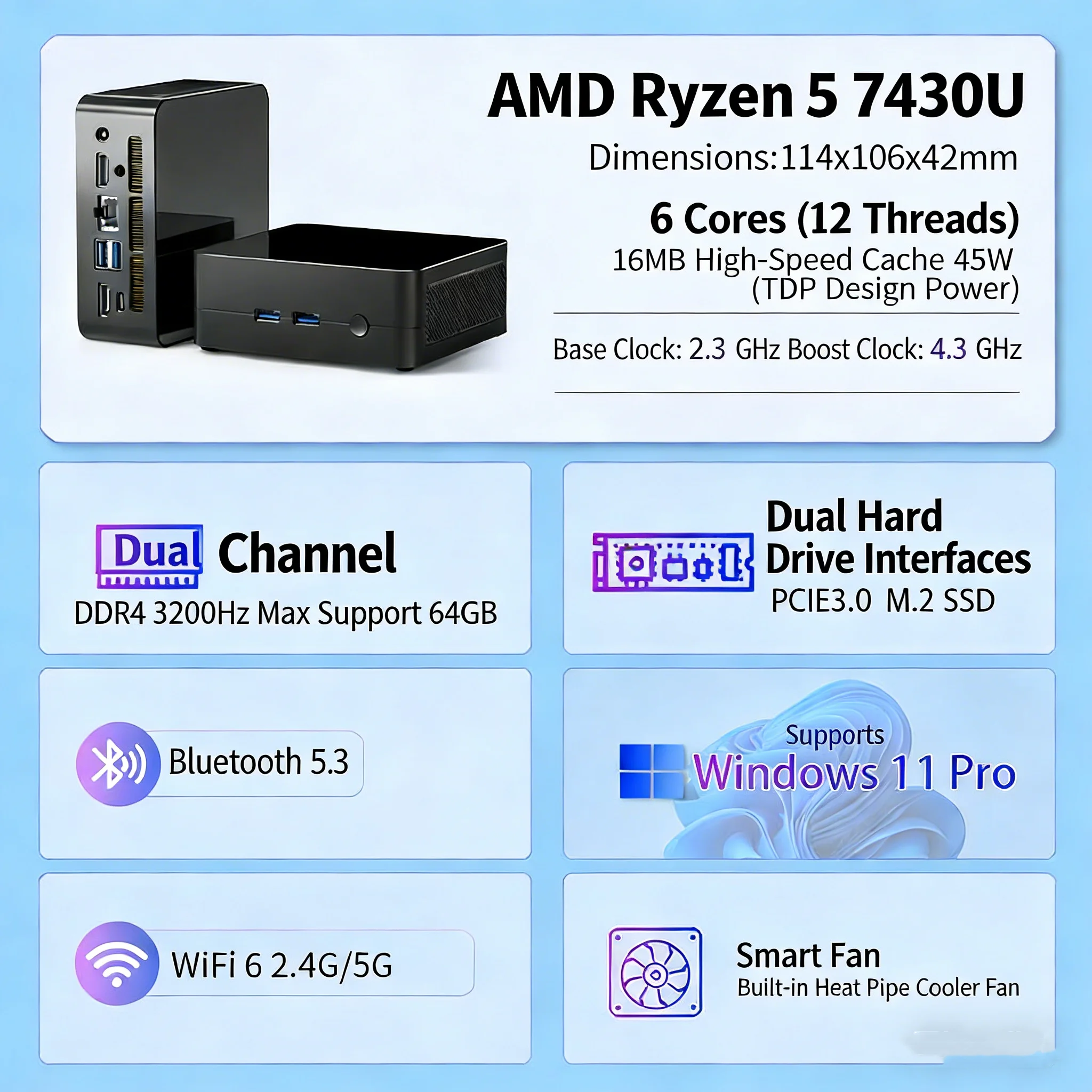 ミニPC X74 AMD Ryzen 5 7430U 16GB 512GB SSD