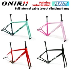 680g/1.49 lb Light Carbon Climbing Frame Full Internal Cable Layout with Carbon Integrated Handlebar and Fork 12X142 700C ONIRII