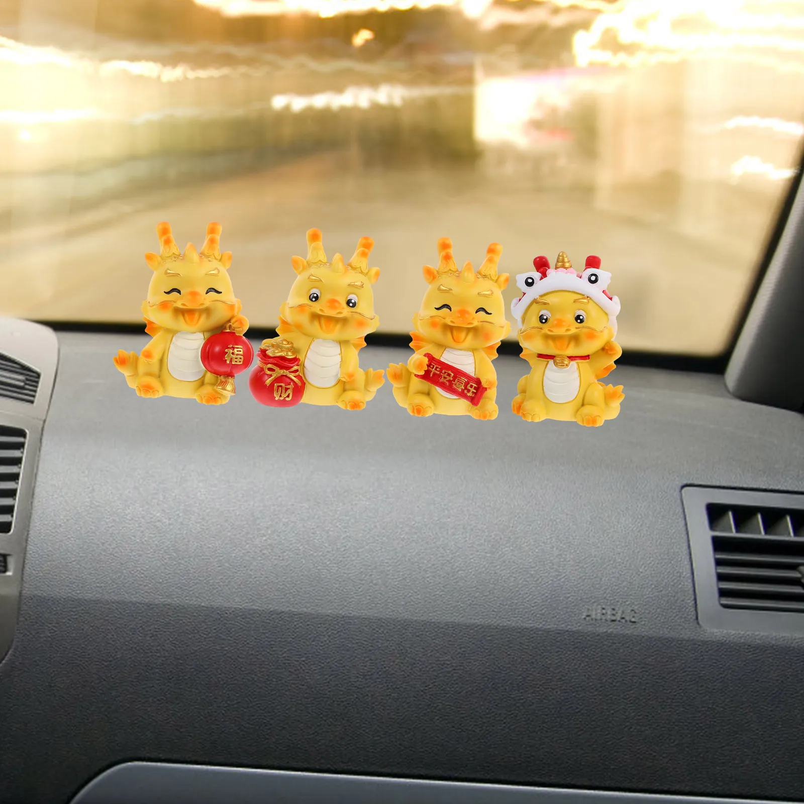 

4 Pcs Ornaments Resin Handicraft Office Decorations Mini House Dragon Chinese New Year Figurine