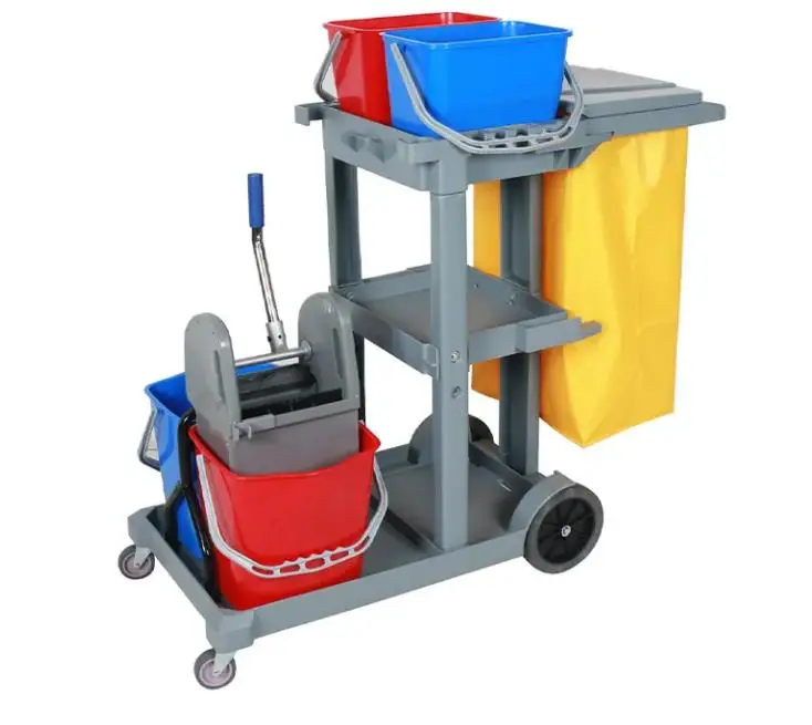 

Hot Selling Mini Folding Janitor Cleaning Trolley Manufacturer's Plastic Flat Mopping Bucket Cleaning Cart