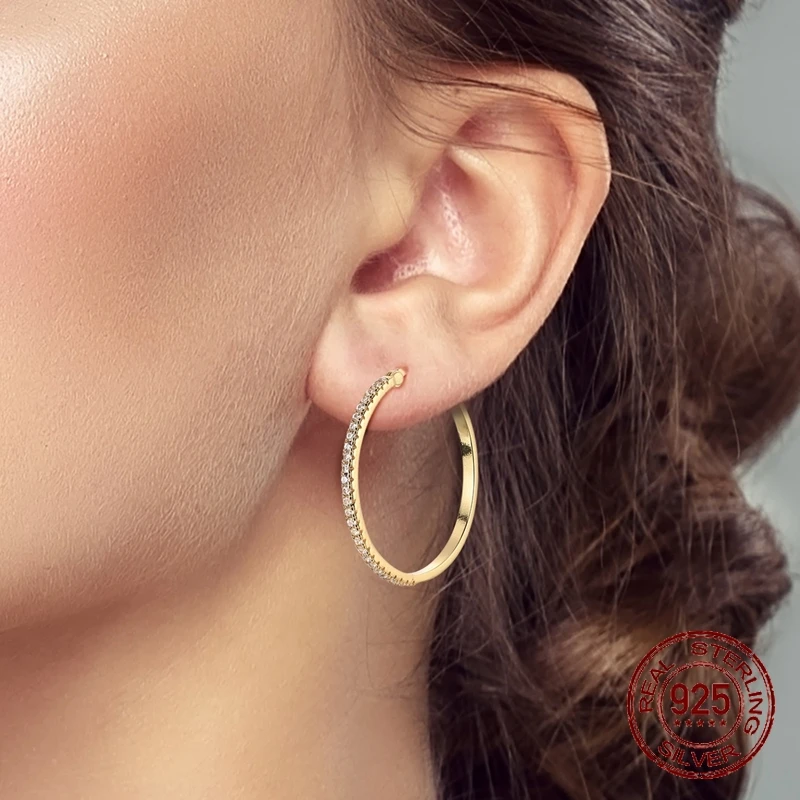 925 Sterling Silver Golden Set Zircon Earrings for Women Girl Ear Studs Fine Jewelry Fashion Luxury Anniversary