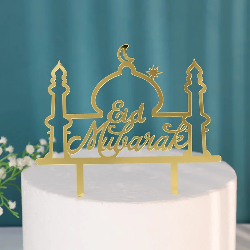イードムバラクケーキトッパー光沢のあるアクリルラマダンカリームカップケーキトッパー 2025 イスラム教徒祭パーティーの装飾ベーキングアクセサリー
