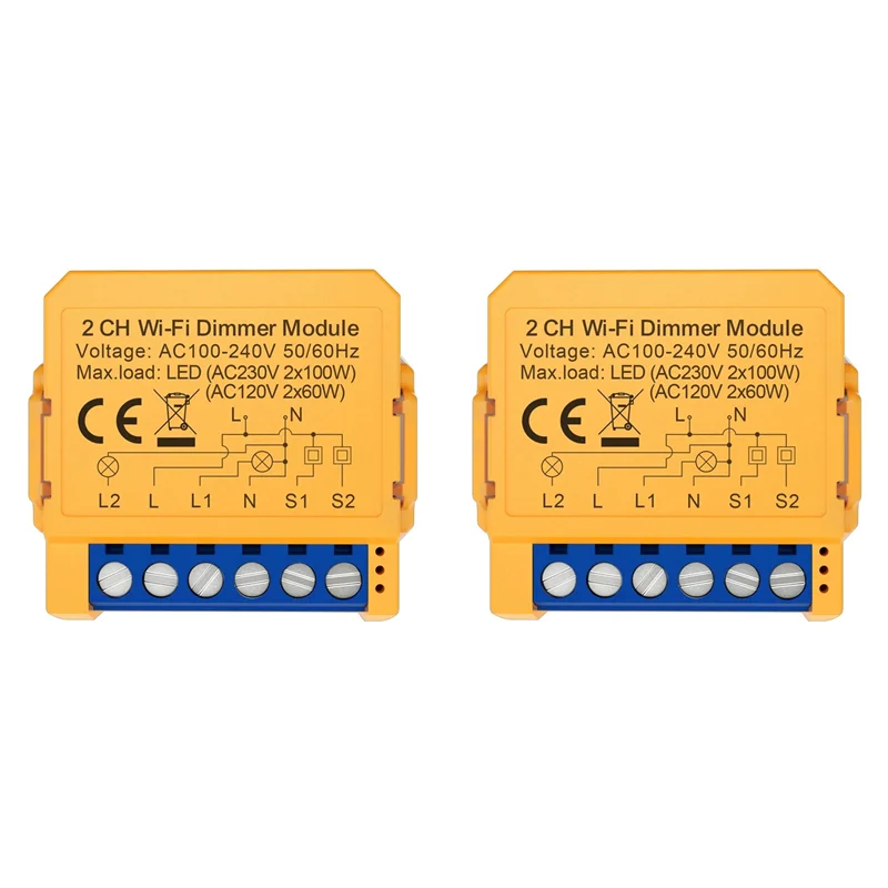 

ABSQ-2X Tuya Wi-Fi умный модуль диммера 2-канальный контроль светодиодные фонари с регулируемой яркостью переключатель бесступенчатое затемнение + голосовое управление