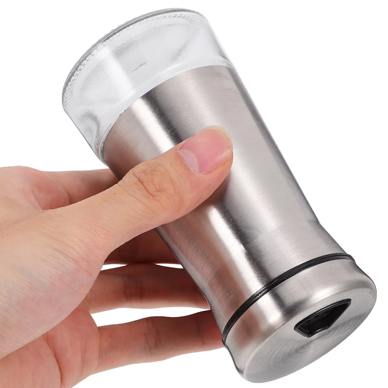 

2 Pcs Salt Pepper Shaker Dispenser Stainless Steel Kitchen Seasoning Containers Reusable Adjustable Hole Glass Bottom