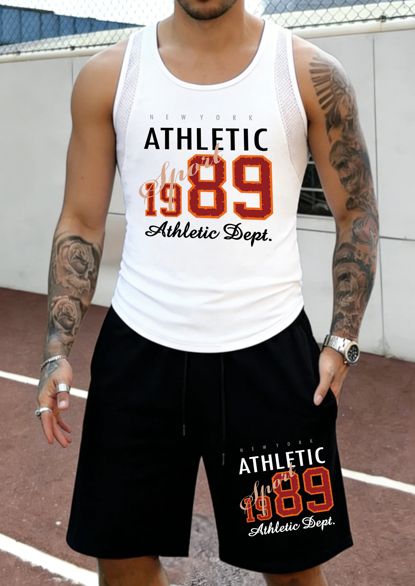 

New York Athletic Sport 1989 Design Mens Summer Mesh Casual Sleeveless Sets Daily Drawstring Sportpants Comfortable Gym Tank Top