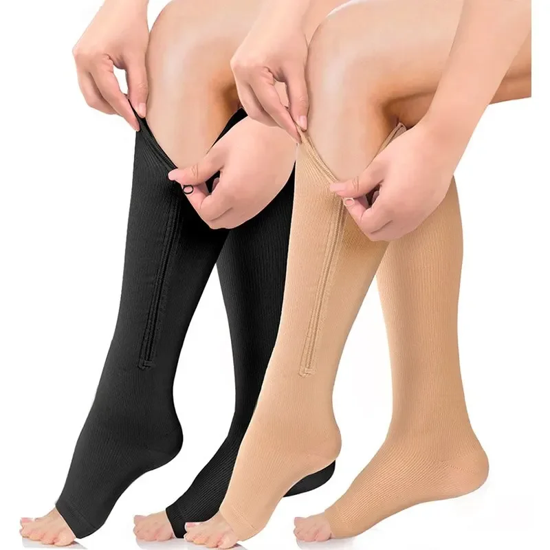 

1 Pair Zipper Compression Socks Women Men Pain Relief Knee High Compression Socks with Zipper Sport Support
