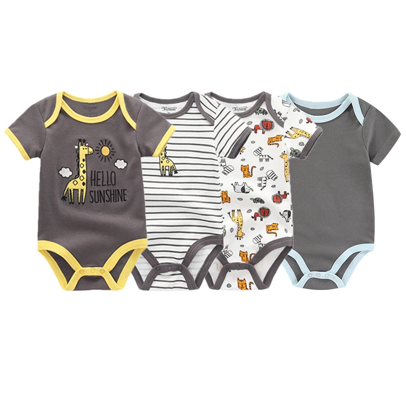 Macacão bonito do bebê recém-nascido dos desenhos animados, roupas unisex, 0 a 12 meses, 4 pcs/lot