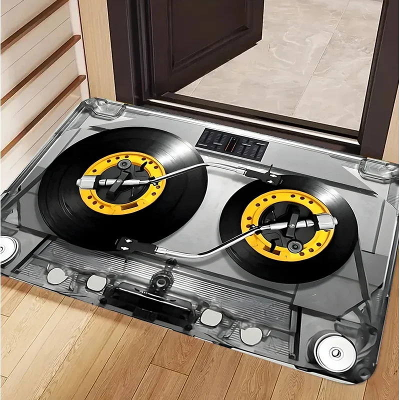VIKAMA Vintage Vinyl Record Cassette Rug 3D Music Note Carpet Retro Gaming Room Living Room Soft Non-slip Floor Mat Home Decor