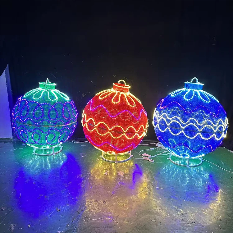 Outdoor Christmas Outdoor Ball Large Decorative Ball Garden Led Ornament PVC Tinsel Remote Control for Shopping Mall Display
