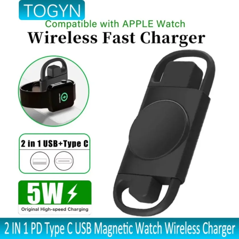 

TOGYN 2 в 1 PD Type C USB Магнитное зарядное устройство для часов Apple Watch IWatch 10-5 SE Ультра портативная станция быстрой зарядки