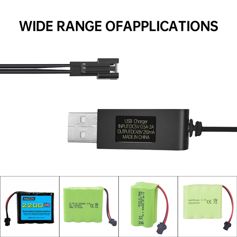 4.8V USB Charger with SM-2P Plug for SY-E511 RC Excavator E562 TD141 RC Off-Road Vehicle 4.8V NiCd or NiMH or Lipo Batteries