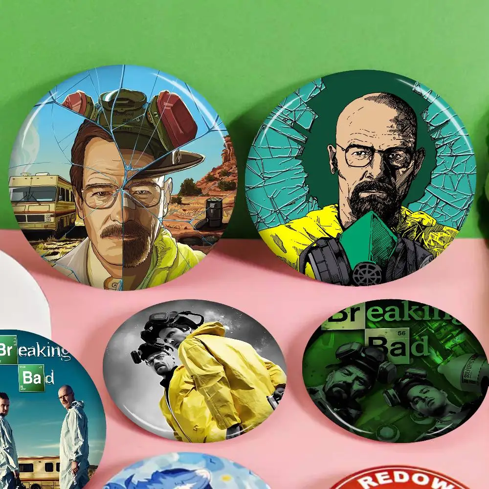 Crime Thriller B-Breaking Movies B-Bad 32/44/58mm Round Cartoon Brooches Handmade Pins For Backpack Jewelry Accessories Gifts
